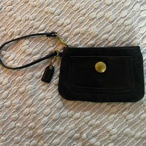 Coach black on black wristlet with gold 4 1/2in (H) x 7in (L)
